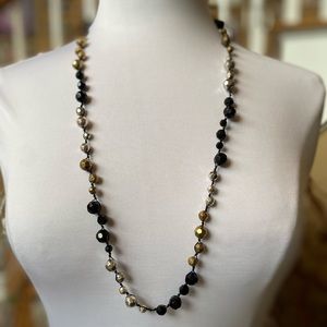 Lucky Gold & Black Beaded Black Long Rope Necklace.